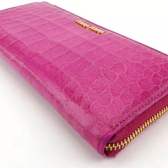 miu miu length leather Authentic used press wallet Croco tone pink type - Picture 4 of 9